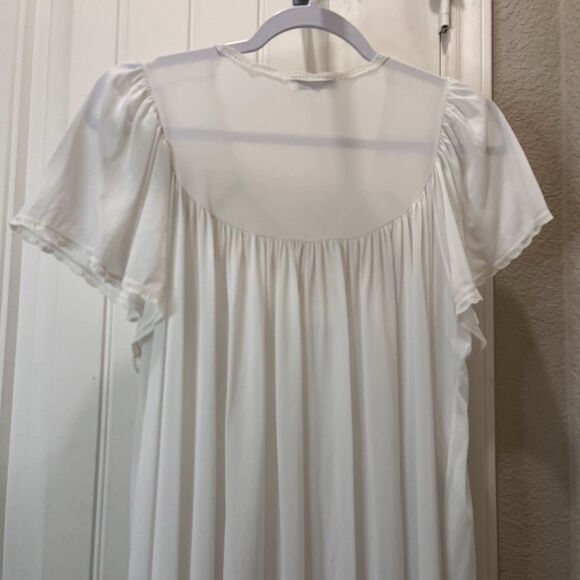 Vtg MISS ELAINE Long Nightgown Womens L White Multi Lace Trim Sleepwear Lounge - Picture 9 of 11